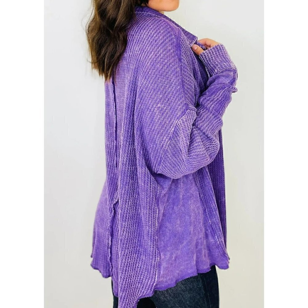 Meet You There Cotton Waffle Acid Wash Oversized Shacket in Violet - Picture 2 of 2